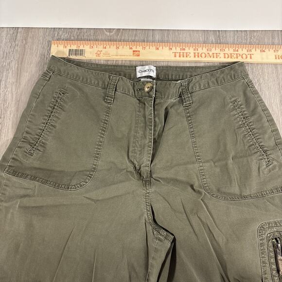 Chico's Women's Cargo Capri Pants Utility Zip Pocket Olive Green Size 2 - Picture 3 of 8
